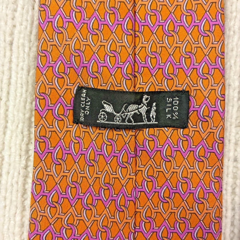 Hermes Silk Tie Chain Link Chained Teardrop Pattern 7958 EA Made in France - Picture 5 of 8